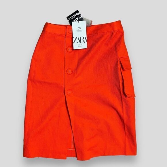 Zara Pratt Fashion Skirt WMNS XS Pencil Button Down Cargo Pocket Spring Bright - Picture 1 of 9